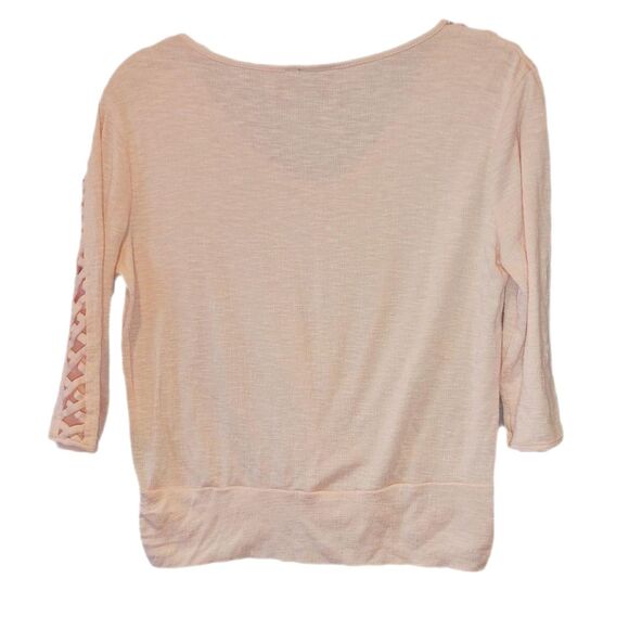 By and By Pale Peach Front Cross V-Neck 3/4 Sleeve Top Size L - Picture 2 of 4